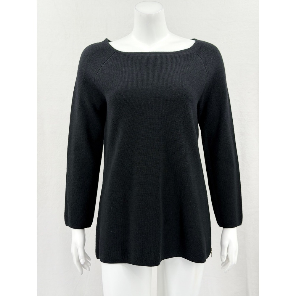 Tory Burch Sweater Women Medium Black Merino Wool Boat Neck Knit Staple Designer
